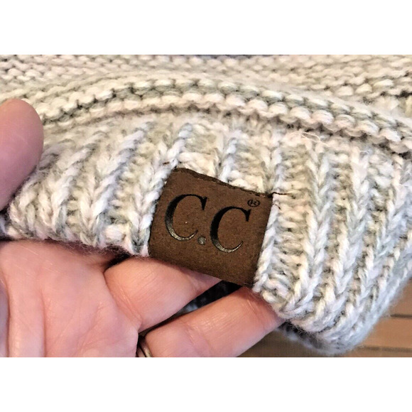 Women's C.C. Ponytail Messy Bun Beanie Ponytail Winter Knit Stretch hat GRAY - Picture 3 of 6